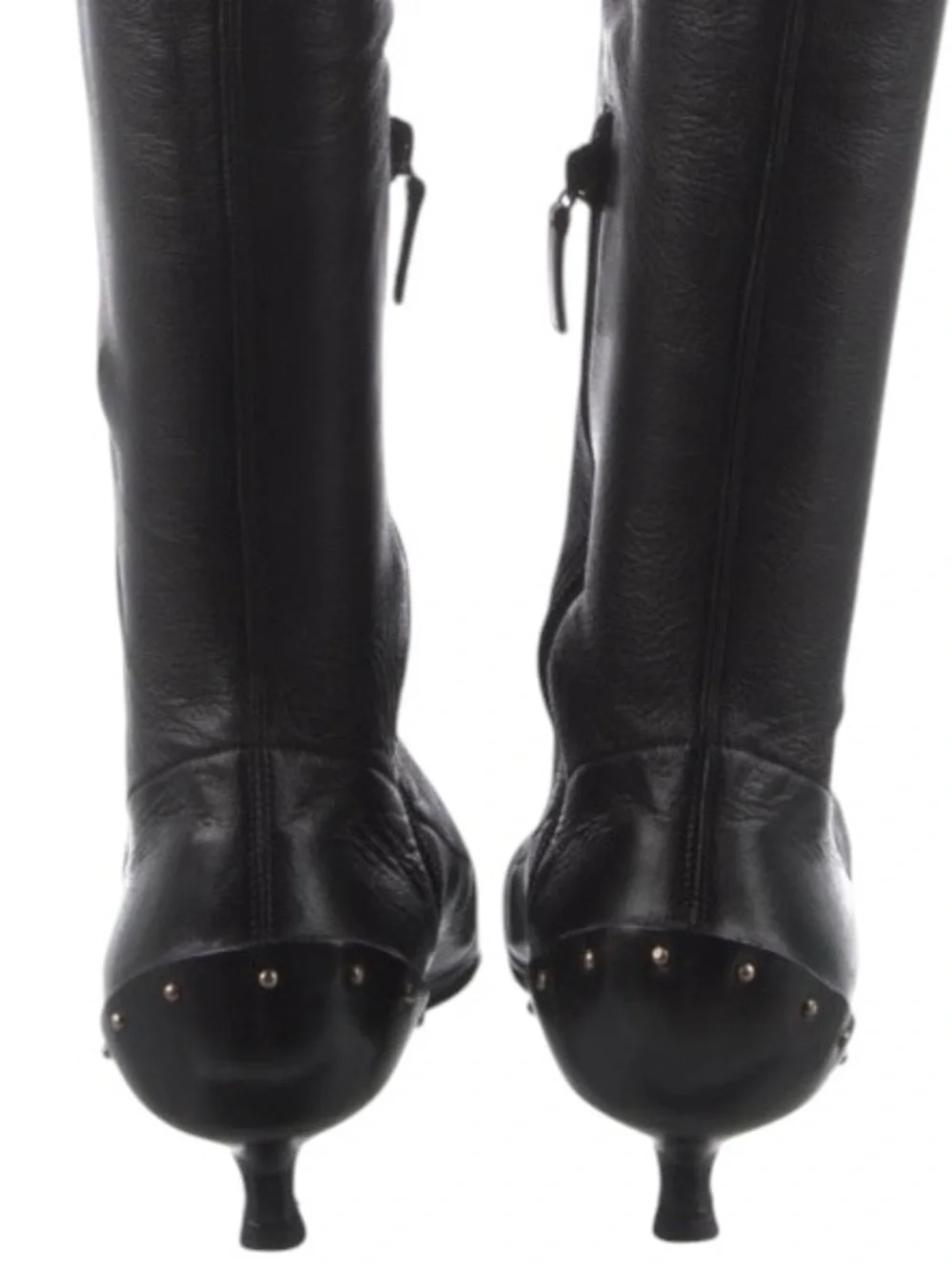 GUCCI TOM FORD FW 2003 Runway Black Leather Studded Kitten Heel OTK Boots 37